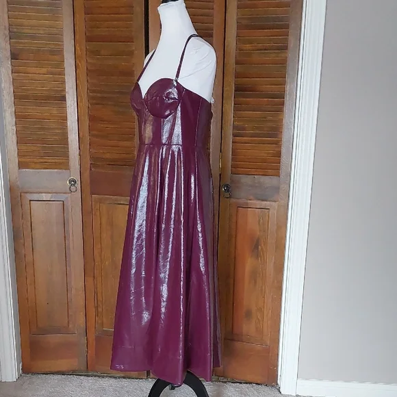 STAUD Plum Abstract Faux Leather Midi Dress Sz 12 - Picture 4 of 15